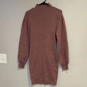 Long Sleeve Mock Neck Sweater Dress in Mauve/Brown Size Medium